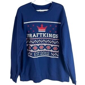 DraftKings Sweatshirt Mens XL Blue Holiday Fair Isle Graphic Pullover Crewneck